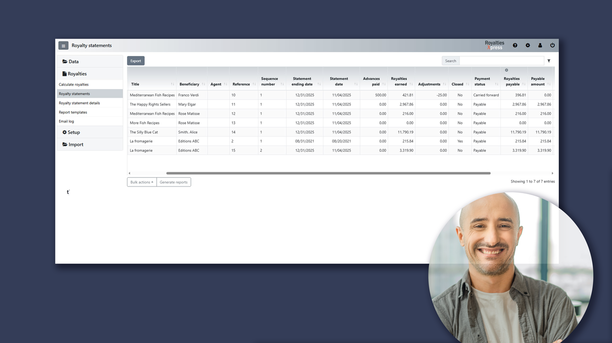 Organize royalty statements